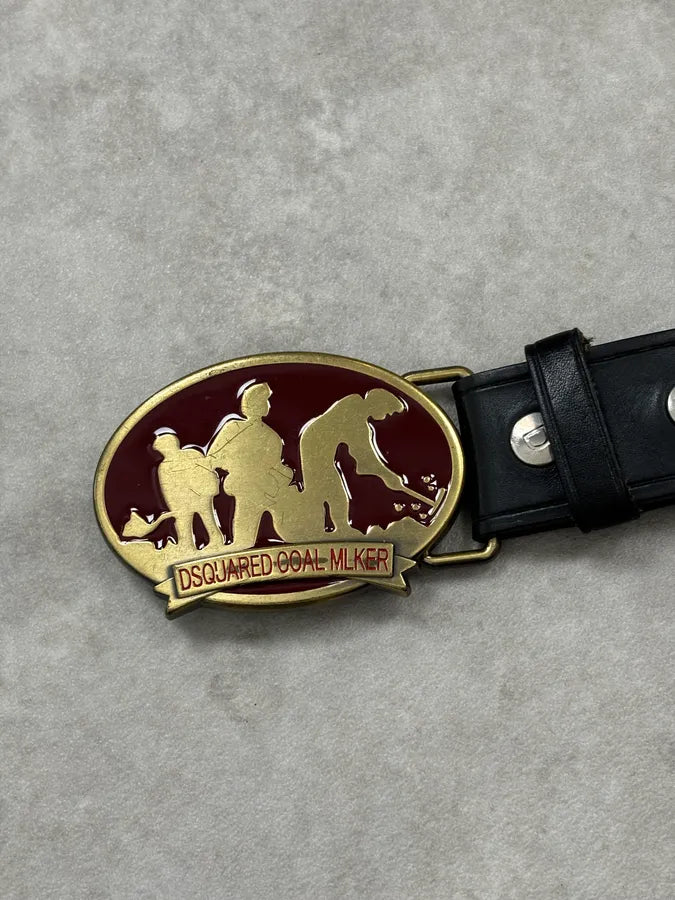 2000s Dsquared2 Silouhette Bordeaux Buckle Black Leather Belt  vZMcUQK 6