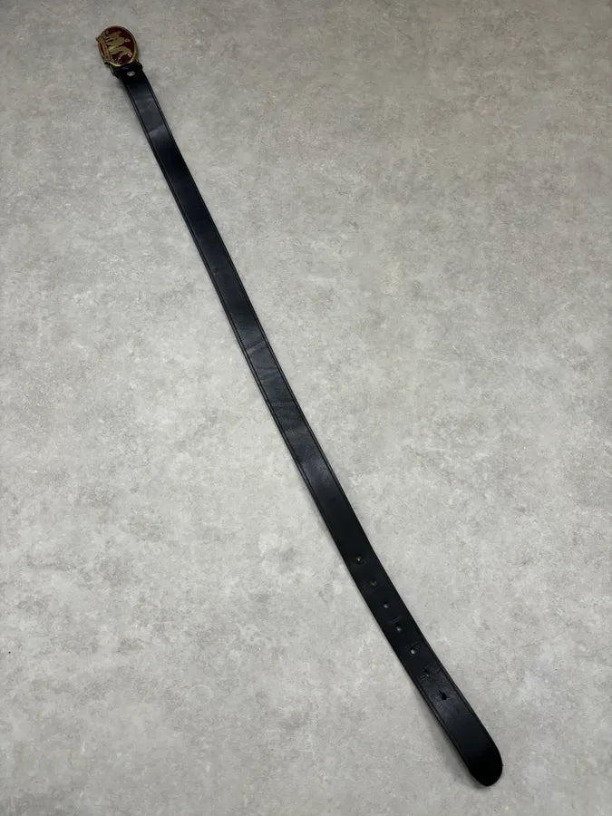 2000s Dsquared2 Silouhette Bordeaux Buckle Black Leather Belt  vZMcUQK 9