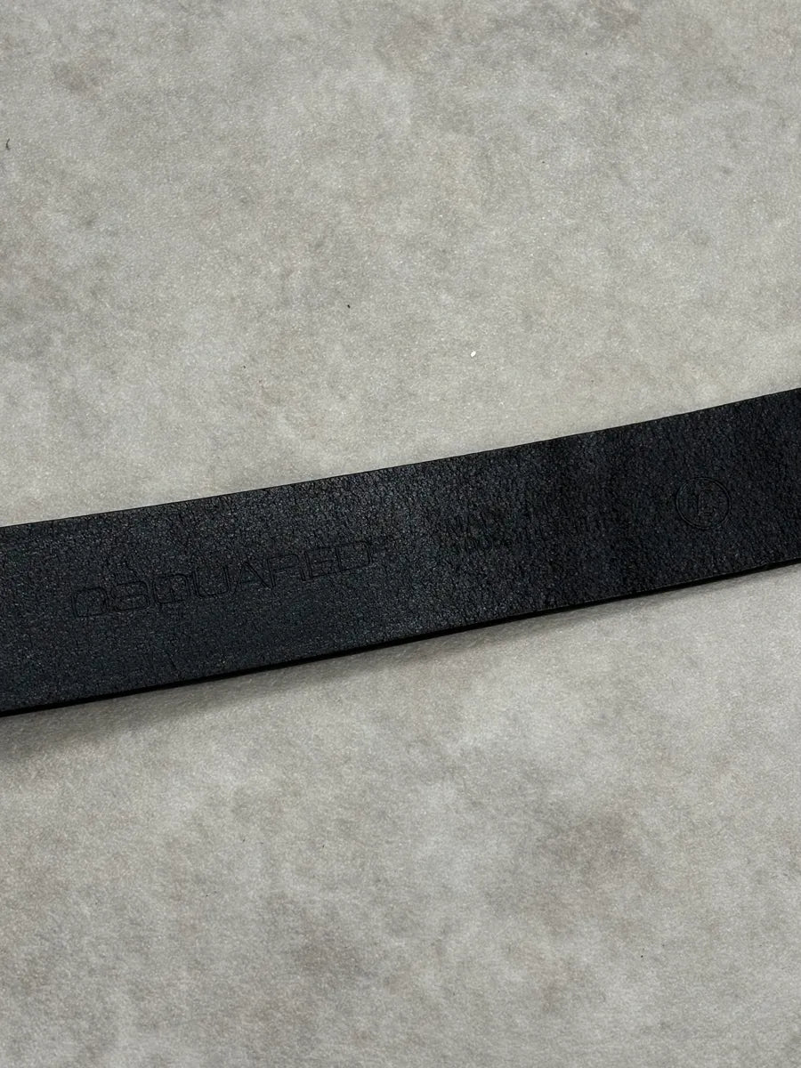2000s Dsquared2 Silouhette Bordeaux Buckle Black Leather Belt  vZMcUQK 8