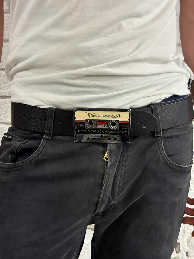 Dsquared2 Black Leather Cassette Buckle Belt xwFYDFX 1