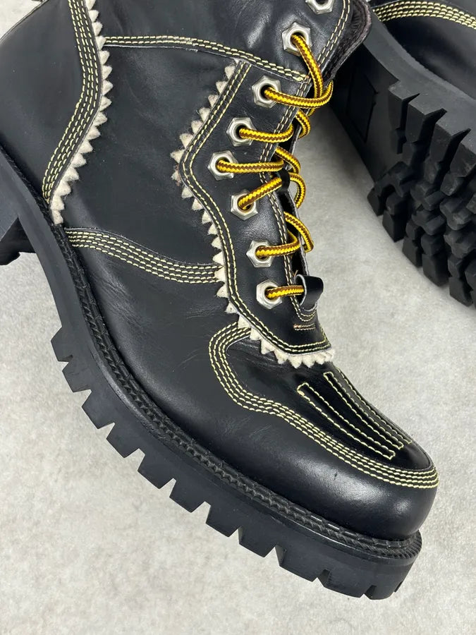 2000s Dsquared2 Black Leather Contrast Stitch Boots LImtQWy 10