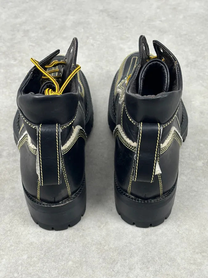 2000s Dsquared2 Black Leather Contrast Stitch Boots LImtQWy 11