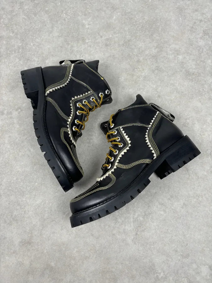 2000s Dsquared2 Black Leather Contrast Stitch Boots LImtQWy 2