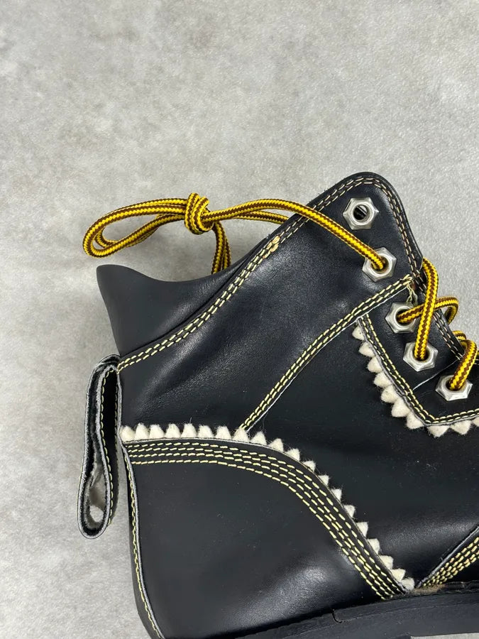 2000s Dsquared2 Black Leather Contrast Stitch Boots LImtQWy 9