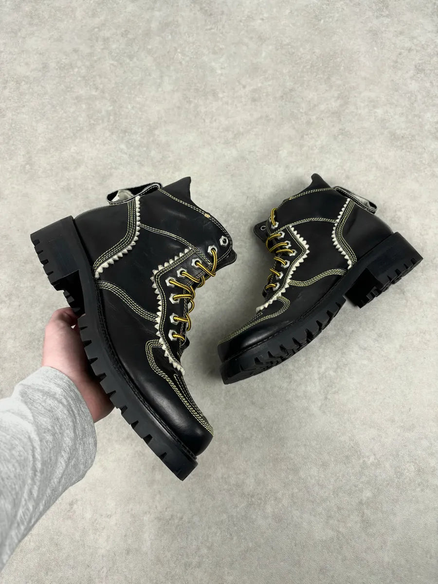 2000s Dsquared2 Black Leather Contrast Stitch Boots LImtQWy 1