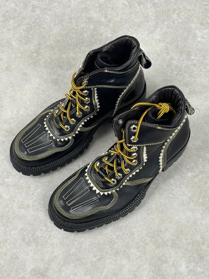 2000s Dsquared2 Black Leather Contrast Stitch Boots LImtQWy 4