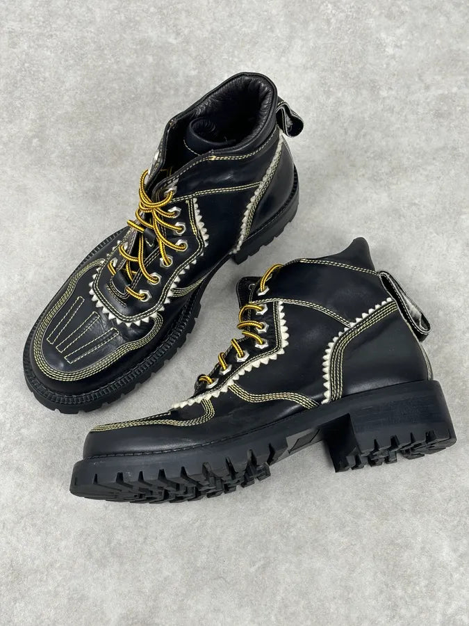 2000s Dsquared2 Black Leather Contrast Stitch Boots LImtQWy 8