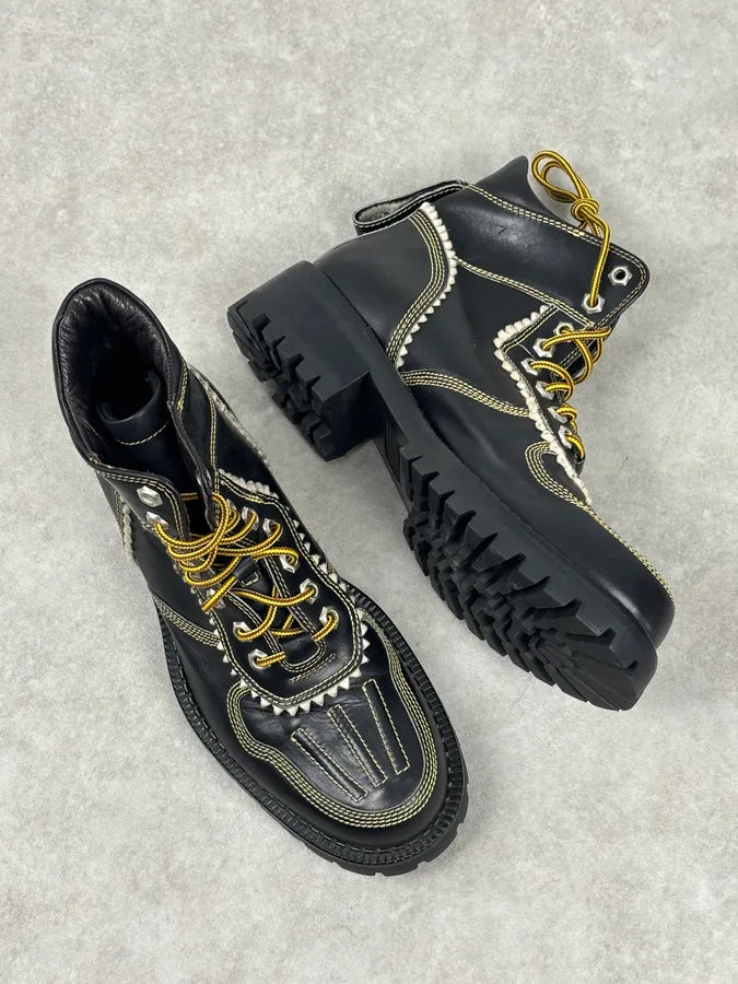 2000s Dsquared2 Black Leather Contrast Stitch Boots LImtQWy 7