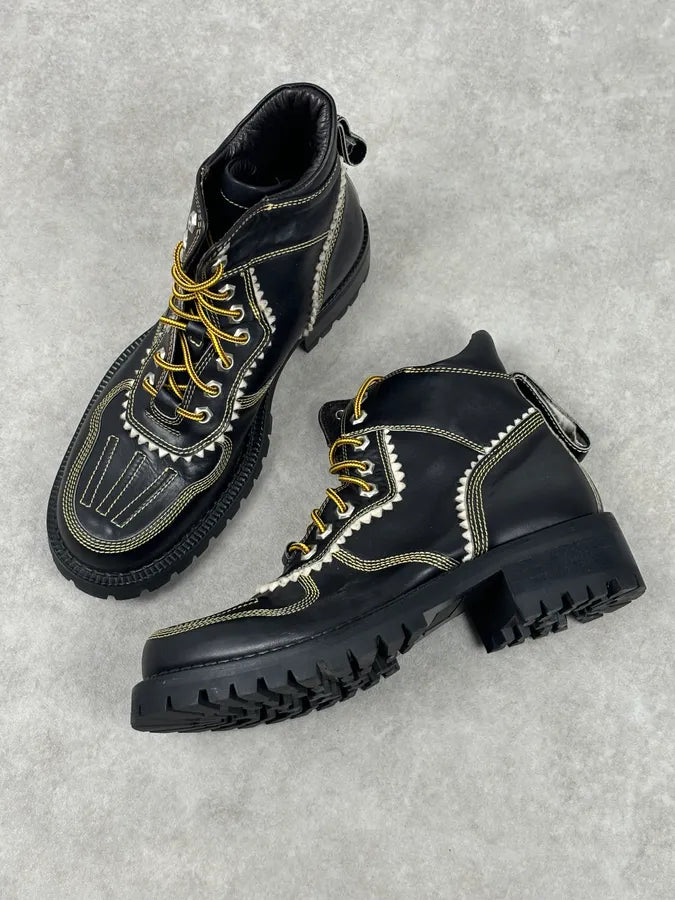 2000s Dsquared2 Black Leather Contrast Stitch Boots LImtQWy 0