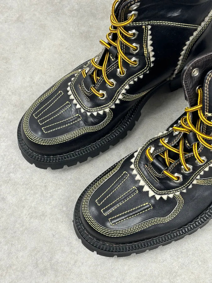 2000s Dsquared2 Black Leather Contrast Stitch Boots LImtQWy 5