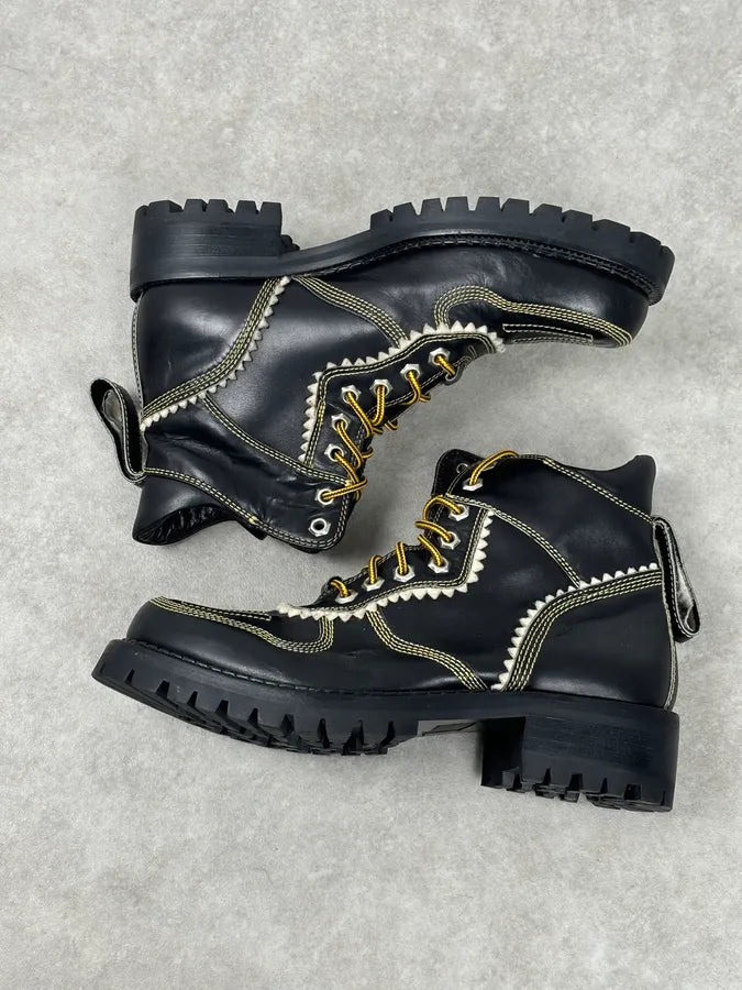 2000s Dsquared2 Black Leather Contrast Stitch Boots LImtQWy 6