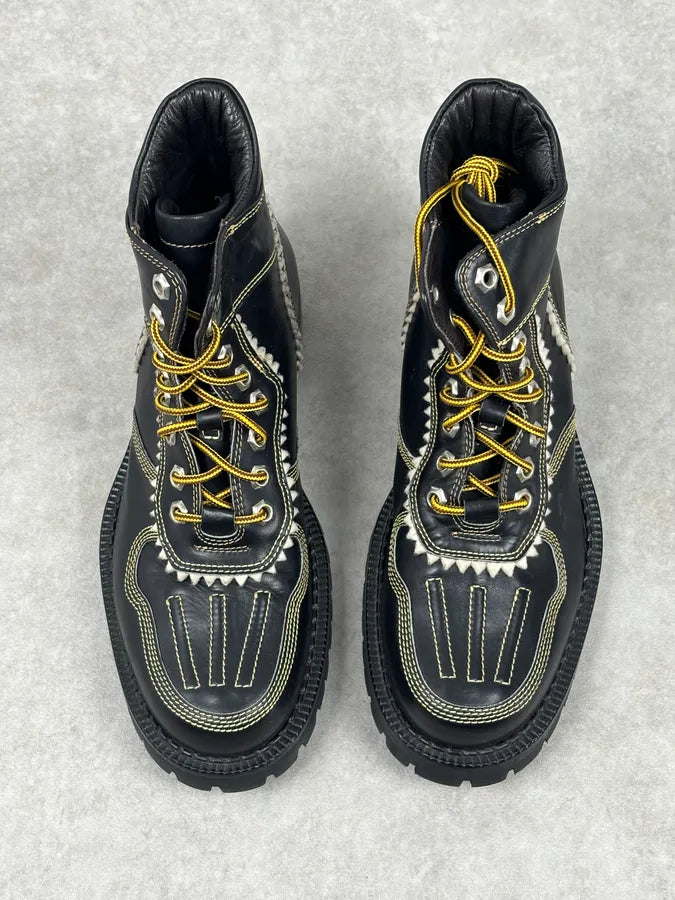 2000s Dsquared2 Black Leather Contrast Stitch Boots LImtQWy 3