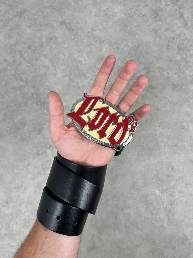 Dsquared2 Lord Black Leather Cowboy Logo Belt TcaqjdO 1