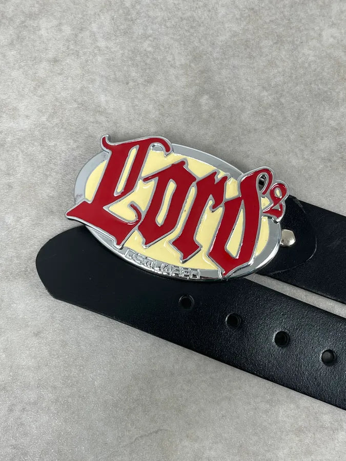 Dsquared2 Lord Black Leather Cowboy Logo Belt TcaqjdO 4