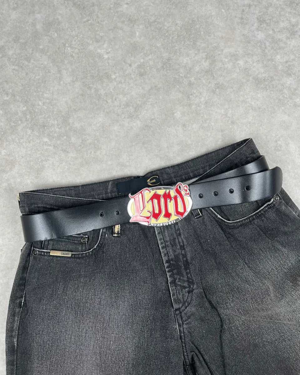Dsquared2 Lord Black Leather Cowboy Logo Belt TcaqjdO 0