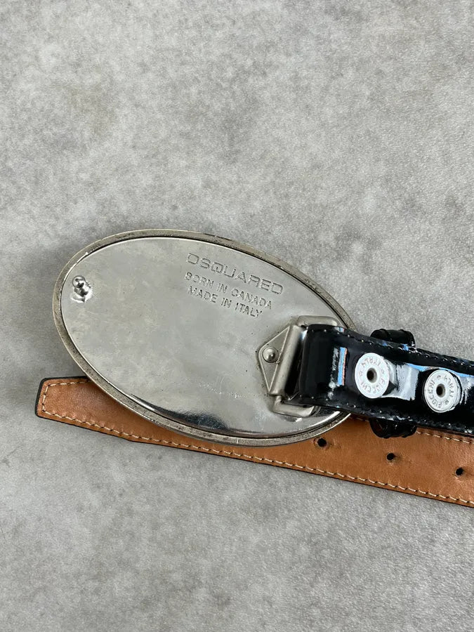 Dsquared2 Black Leather Globe Studded Belt TYlJvjA 6