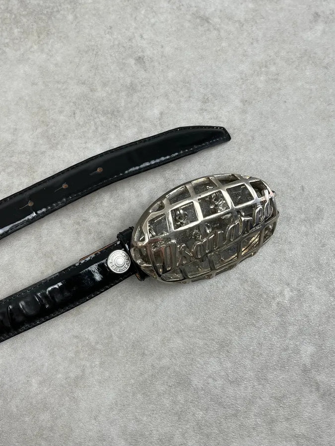 Dsquared2 Black Leather Globe Studded Belt TYlJvjA 3