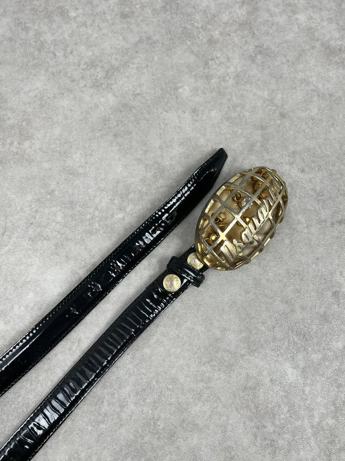Dsquared2 Black Leather Golden Globe Belt VLqVTwP 2