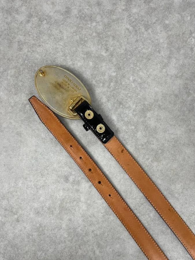 Dsquared2 Black Leather Golden Globe Belt VLqVTwP 3