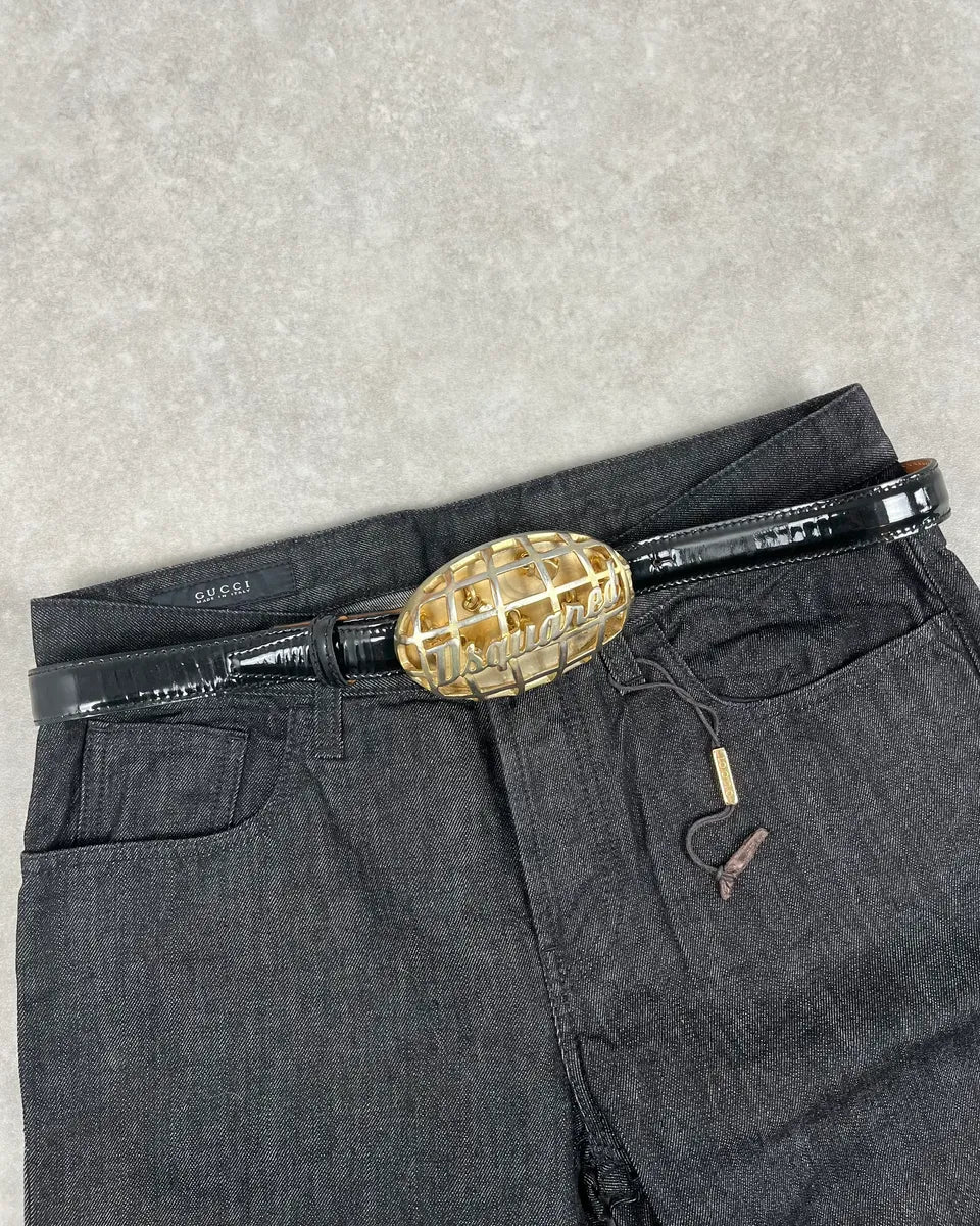 Dsquared2 Black Leather Golden Globe Belt VLqVTwP 0