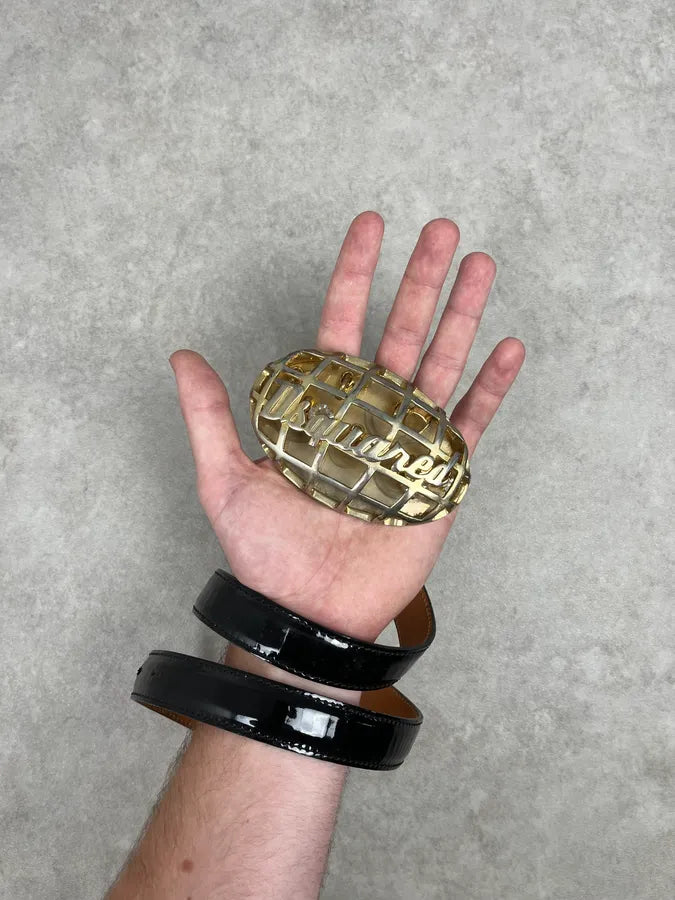 Dsquared2 Black Leather Golden Globe Belt VLqVTwP 1