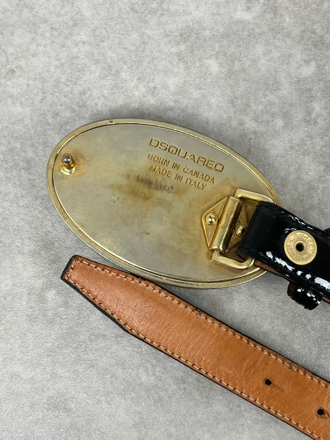 Dsquared2 Black Leather Golden Globe Belt VLqVTwP 5