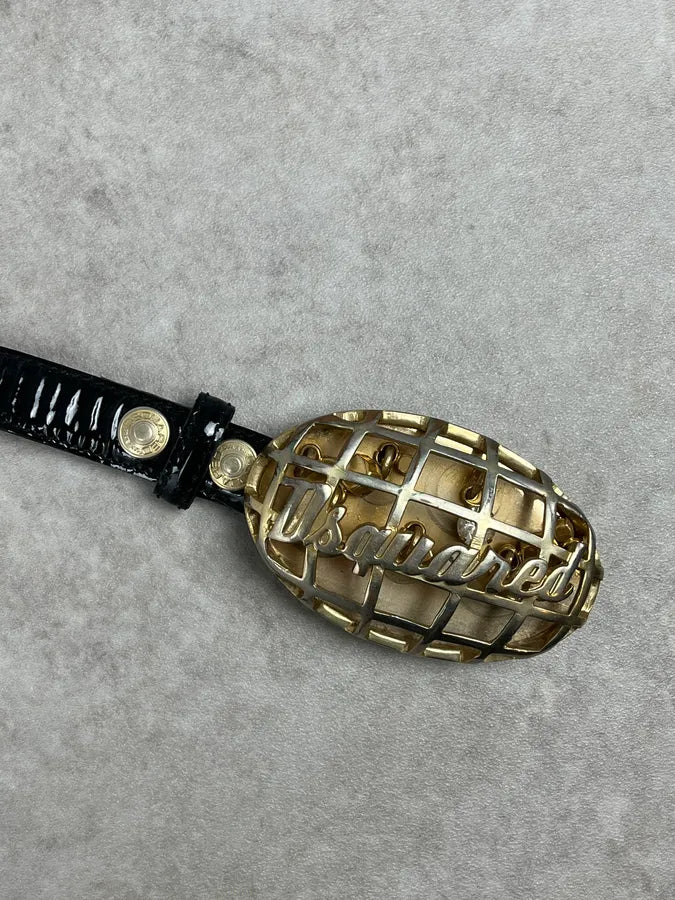 Dsquared2 Black Leather Golden Globe Belt VLqVTwP 4