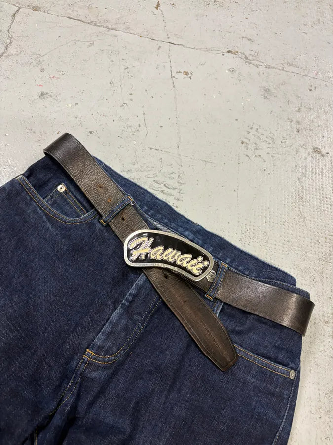 SS2005 Dsquared2 Brown Leather Hawaii Buckle Belt VOPEfxC 5