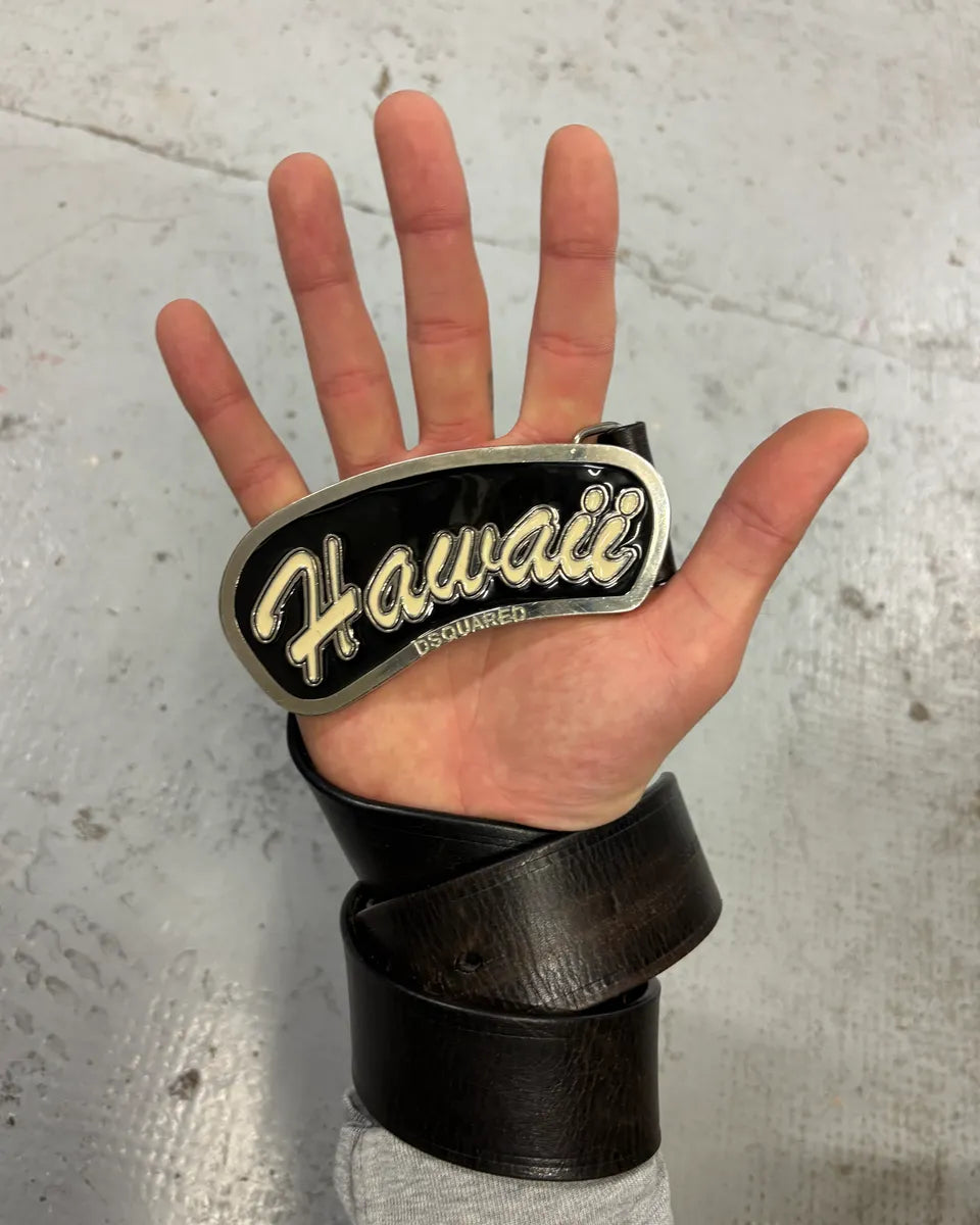 SS2005 Dsquared2 Brown Leather Hawaii Buckle Belt VOPEfxC 2