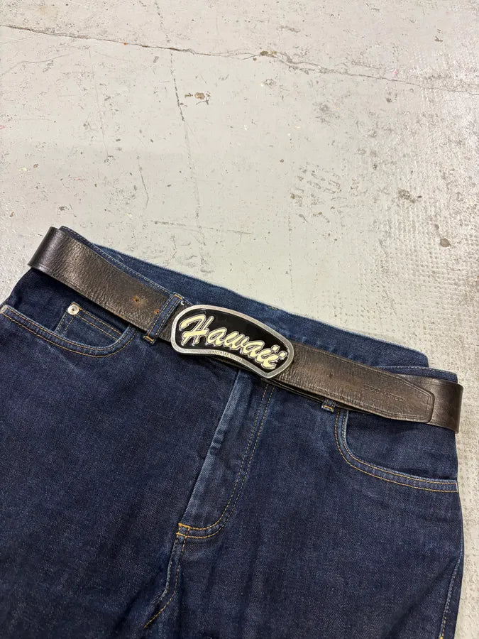 SS2005 Dsquared2 Brown Leather Hawaii Buckle Belt VOPEfxC 0