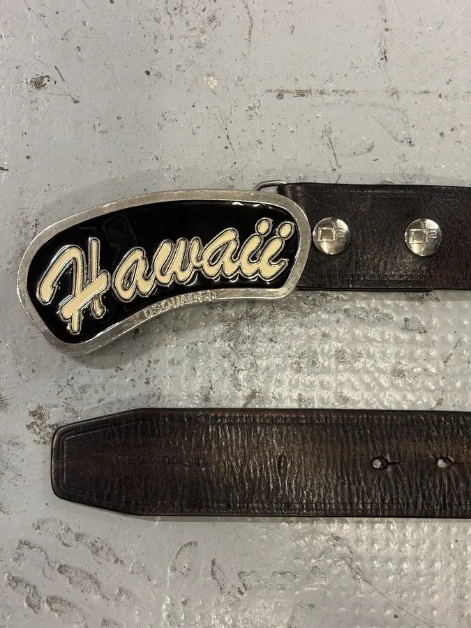 SS2005 Dsquared2 Brown Leather Hawaii Buckle Belt VOPEfxC 3