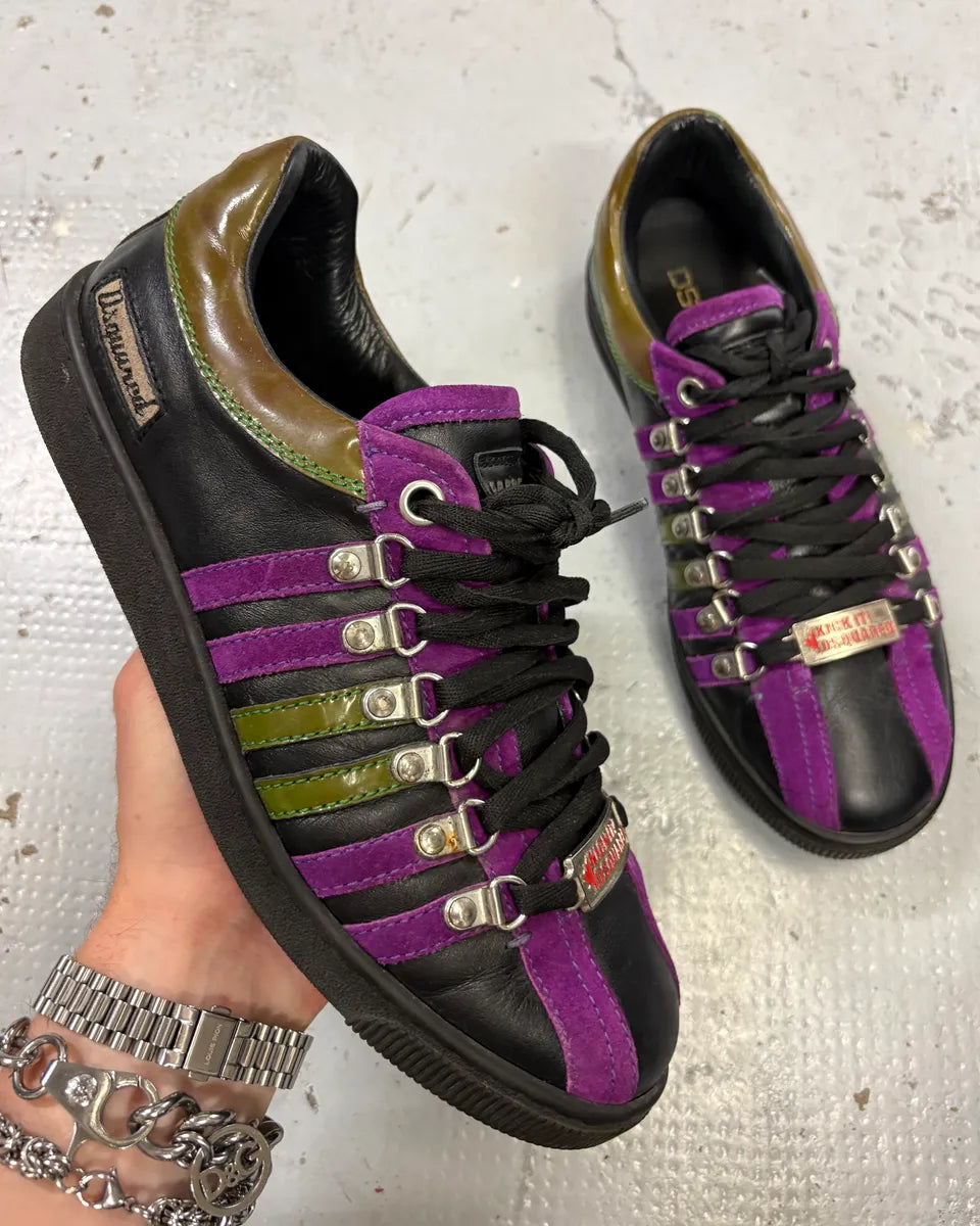 Dsquared2 Black Leather Purple Stripe Low Sneakers NwDsygi 0