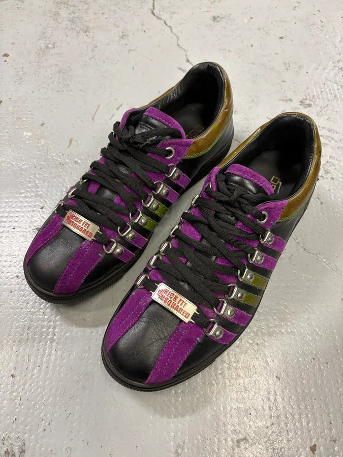 Dsquared2 Black Leather Purple Stripe Low Sneakers NwDsygi 2