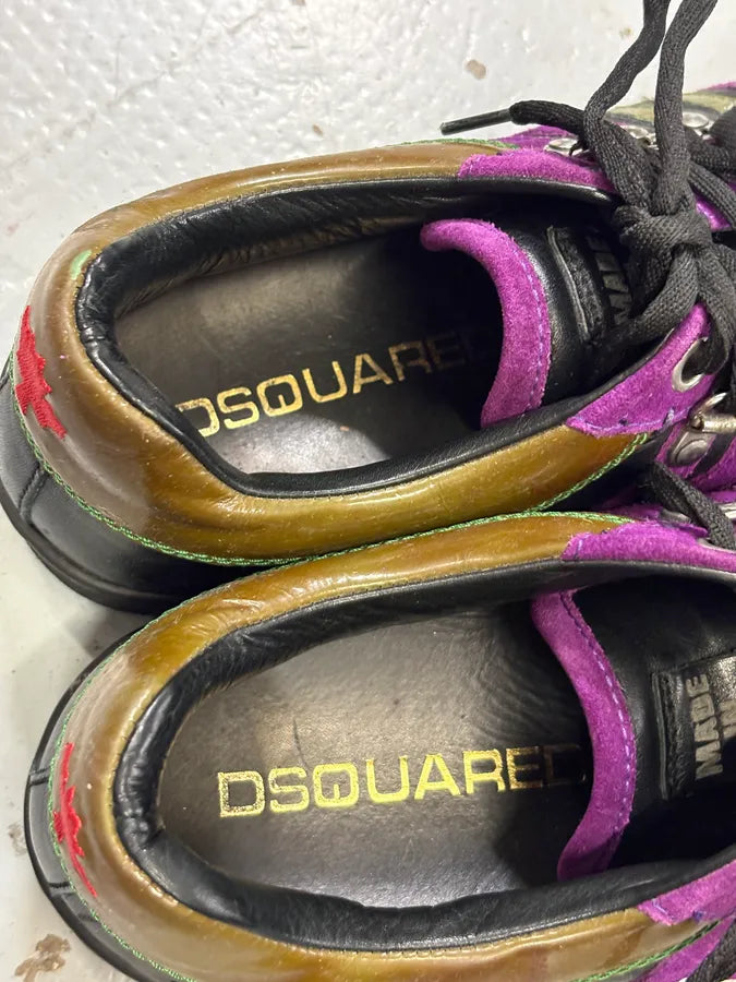 Dsquared2 Black Leather Purple Stripe Low Sneakers NwDsygi 7