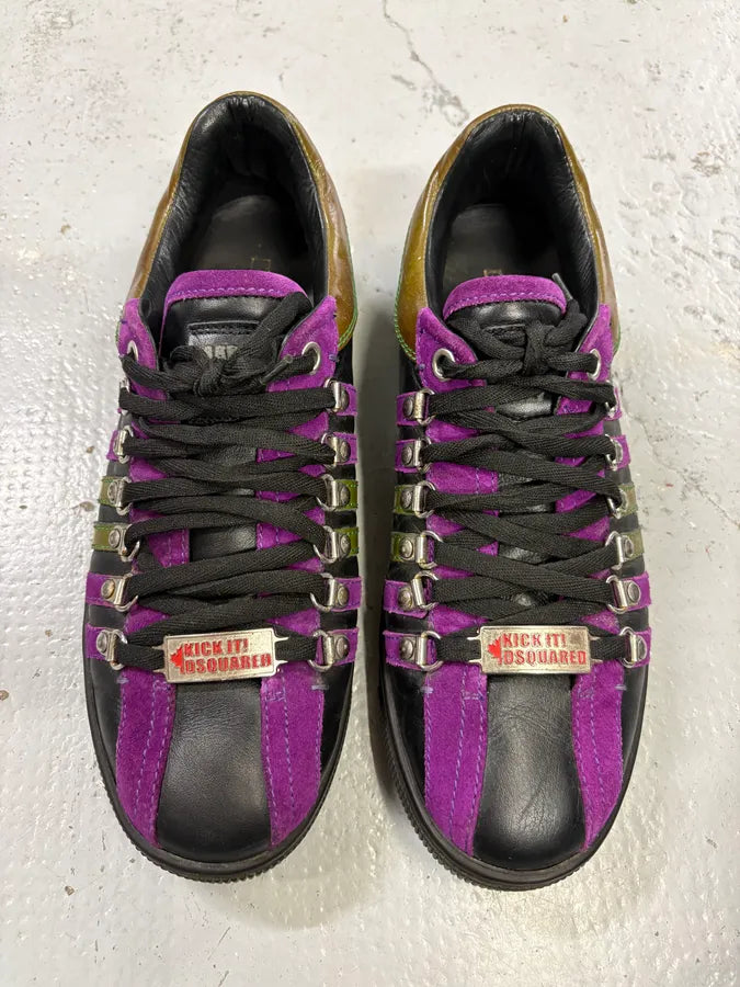 Dsquared2 Black Leather Purple Stripe Low Sneakers NwDsygi 1