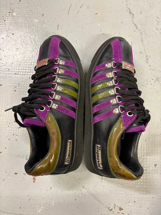 Dsquared2 Black Leather Purple Stripe Low Sneakers NwDsygi 4