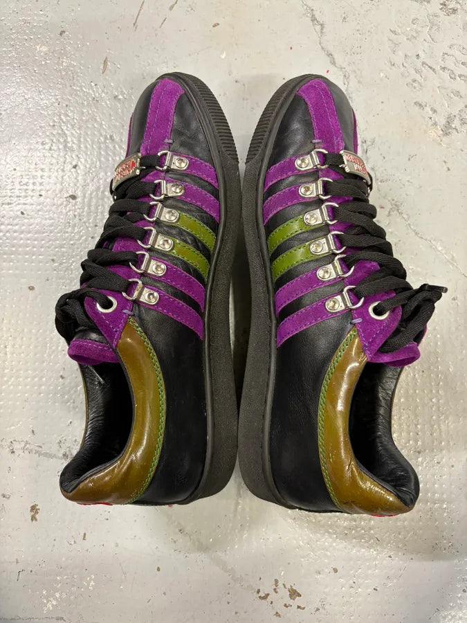 Dsquared2 Black Leather Purple Stripe Low Sneakers NwDsygi 3