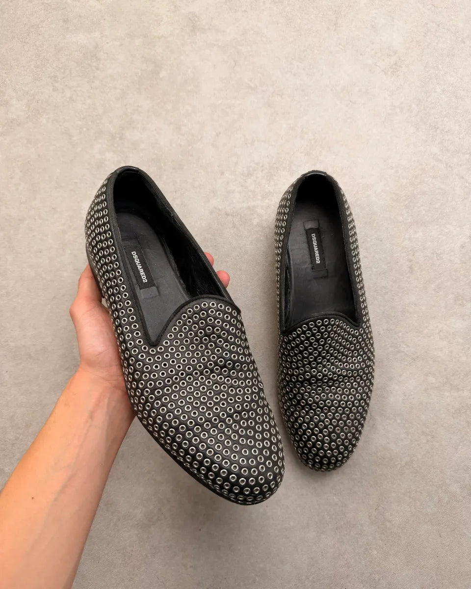 Dsquared2 Black Leather Studded Loafers vqCFdHQ 0