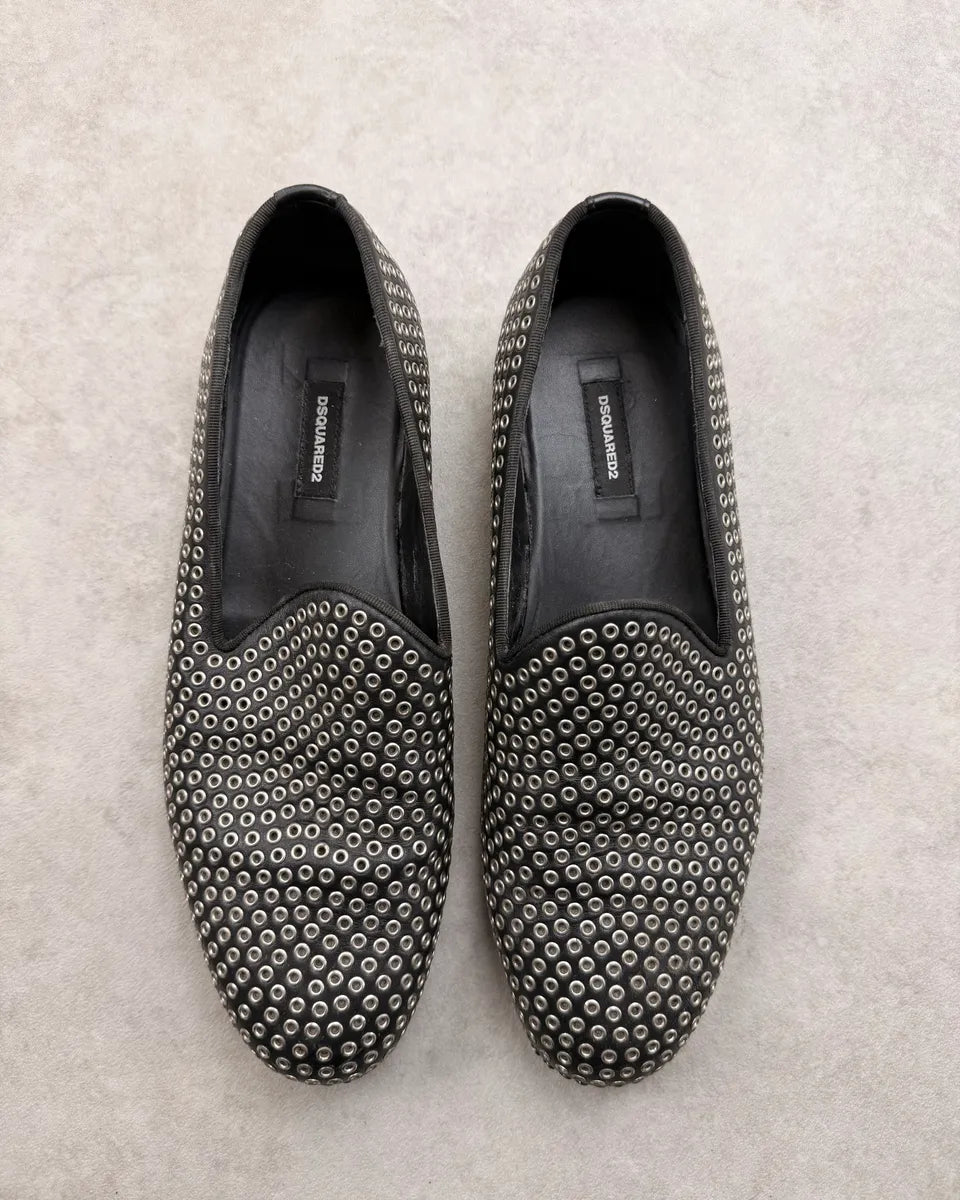 Dsquared2 Black Leather Studded Loafers vqCFdHQ 1