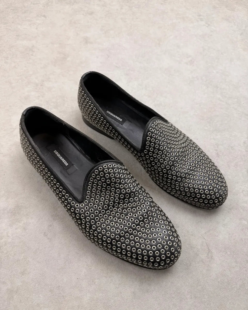 Dsquared2 Black Leather Studded Loafers vqCFdHQ 2