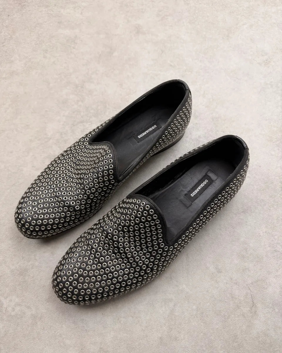 Dsquared2 Black Leather Studded Loafers vqCFdHQ 3