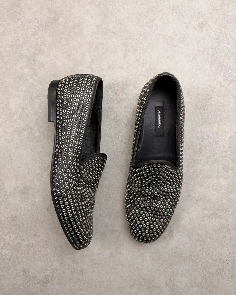 Dsquared2 Black Leather Studded Loafers vqCFdHQ 5