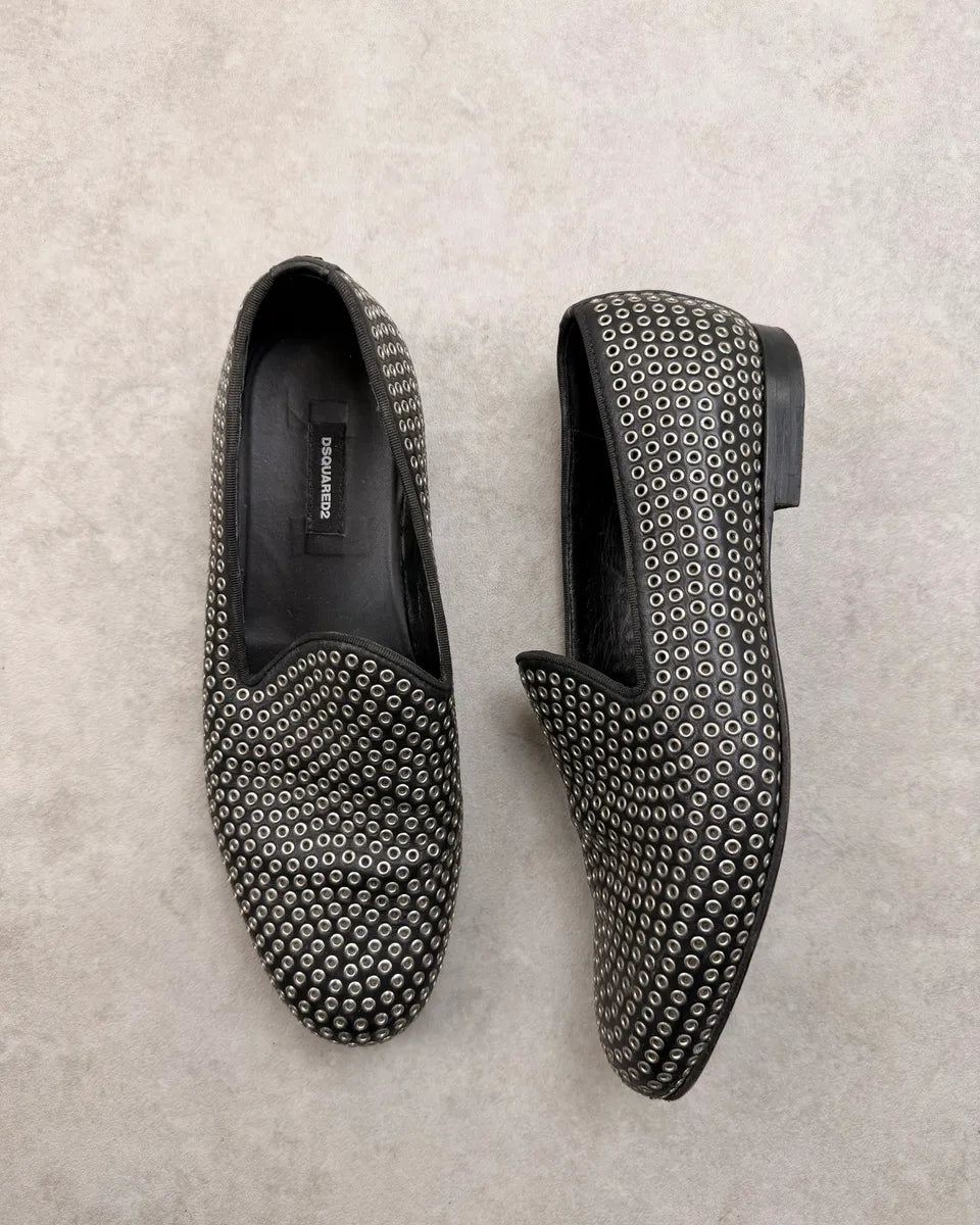 Dsquared2 Black Leather Studded Loafers vqCFdHQ 6