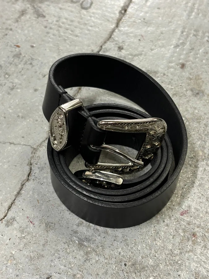 2010s Dsquared2 Black Leather Western Silver Ornamental Belt ihUEtBV 9
