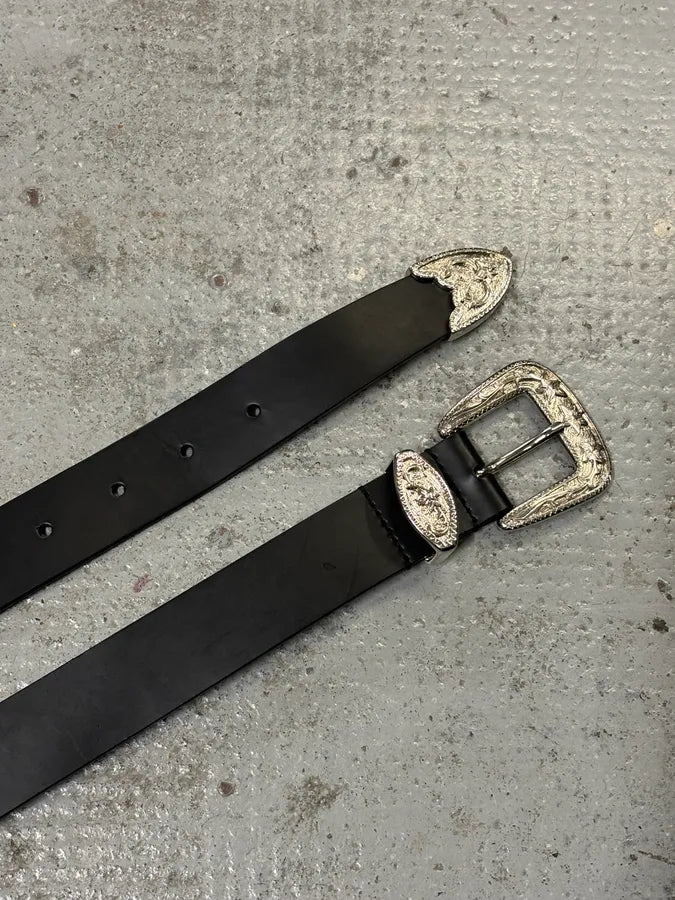 2010s Dsquared2 Black Leather Western Silver Ornamental Belt ihUEtBV 4