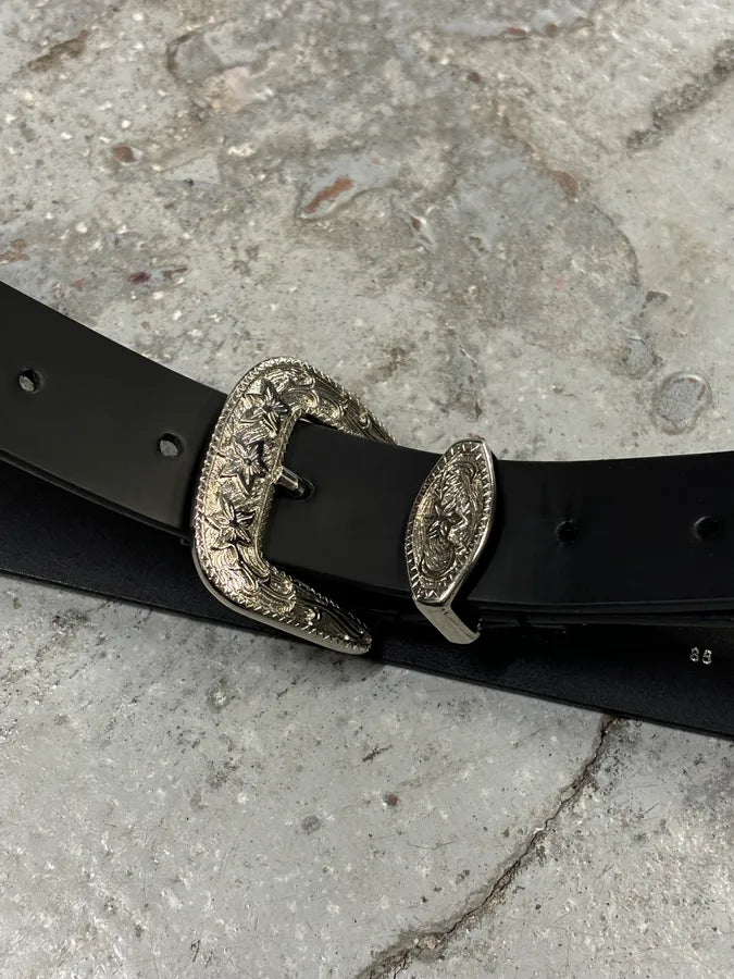 2010s Dsquared2 Black Leather Western Silver Ornamental Belt ihUEtBV 3
