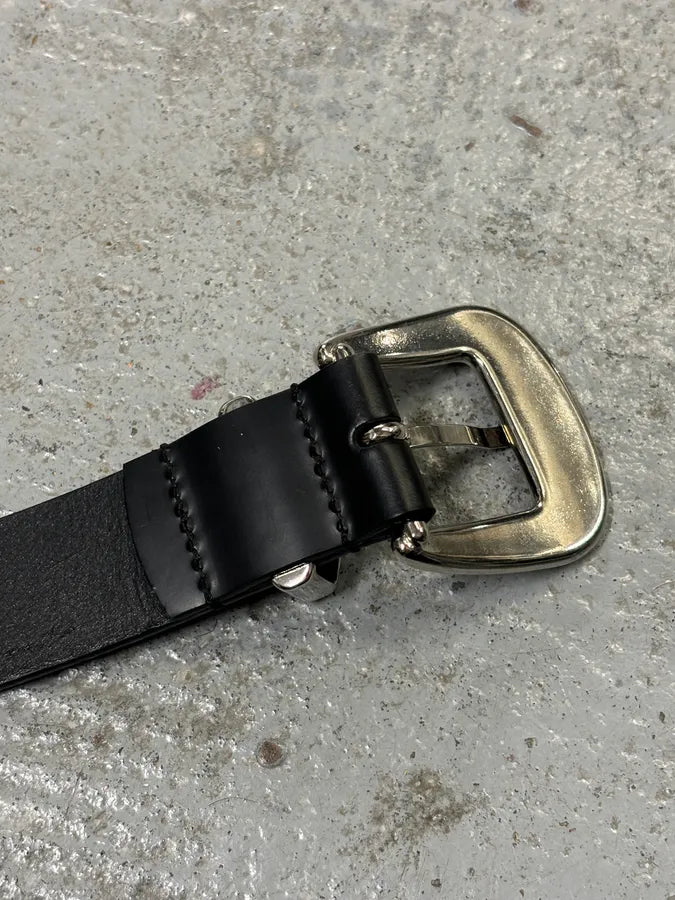 2010s Dsquared2 Black Leather Western Silver Ornamental Belt ihUEtBV 7