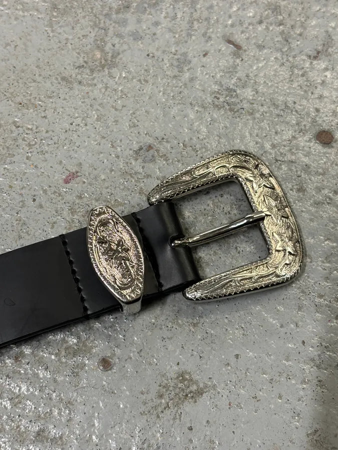 2010s Dsquared2 Black Leather Western Silver Ornamental Belt ihUEtBV 6