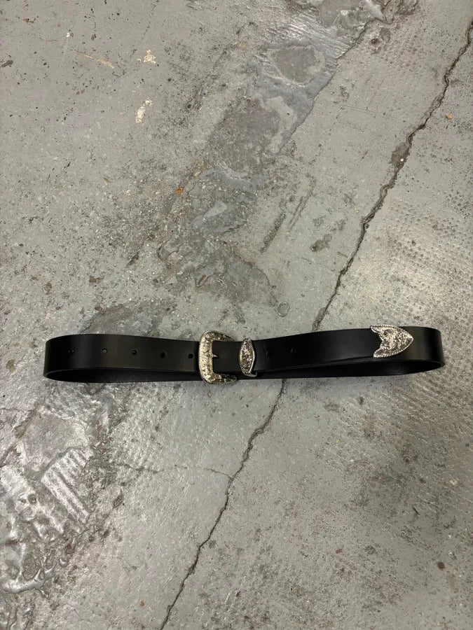 2010s Dsquared2 Black Leather Western Silver Ornamental Belt ihUEtBV 2