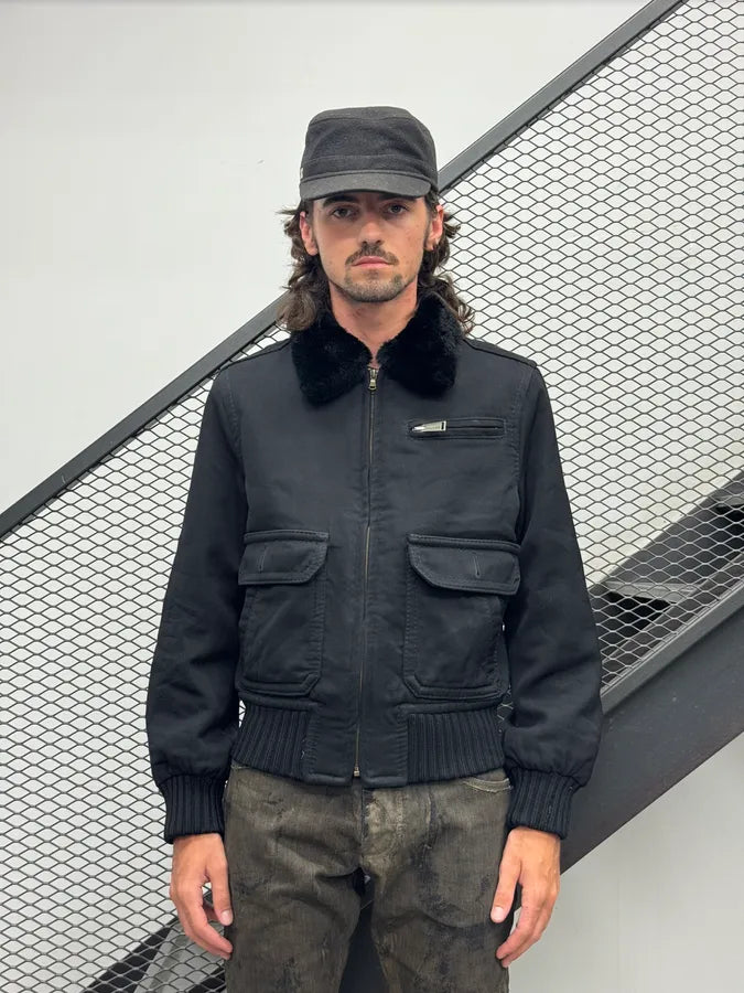 AW2009 Dsquared2 Black Fur Collar Cargo Bomber Jacket JAUpILH 1